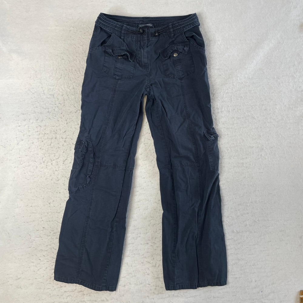 Brandy Melville Cargo Pants Womens One Size Navy Blue Ripstop Low Rise Y2K Baggy